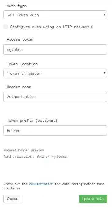 API Token Auth form