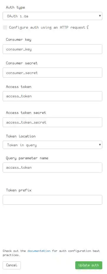 OAuth 1.0a form