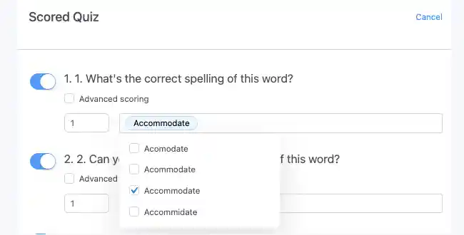 Quiz maker Add Correct Answer