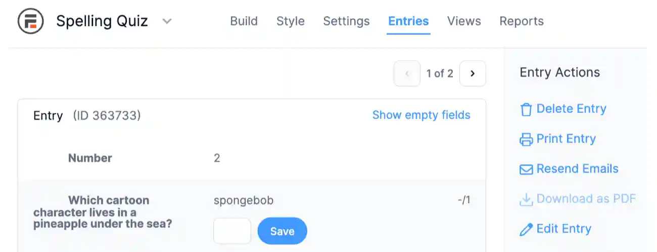 Quiz maker- Manual Scoring Save