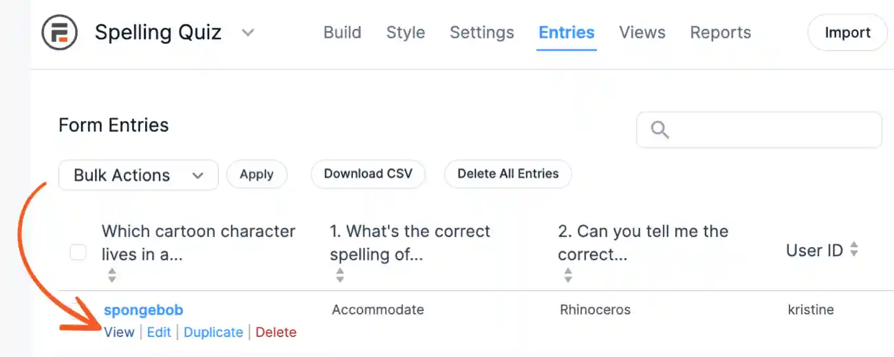 Quiz maker- Manual Scoring View Entry