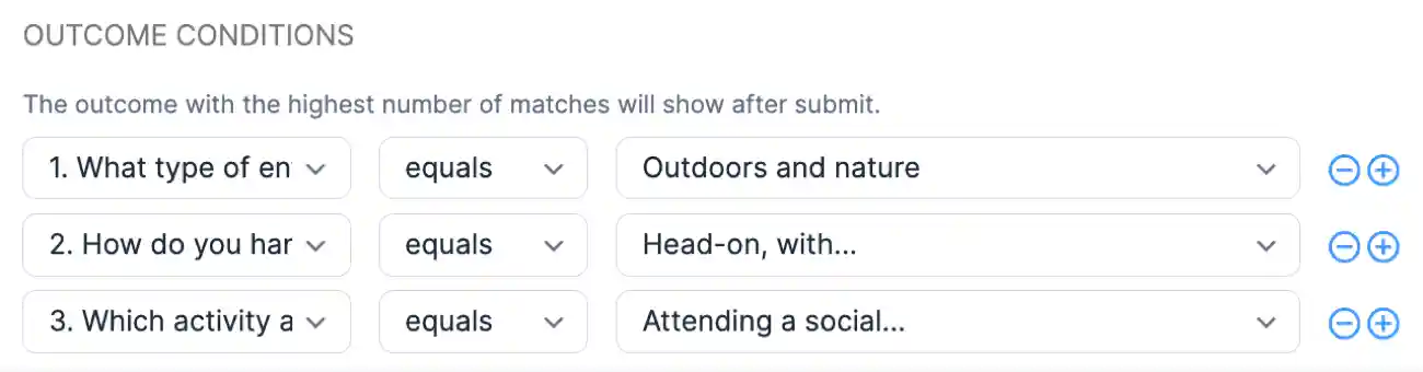 Quiz maker - Outcome Conditions