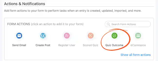 Quiz maker - Outcome Form Action