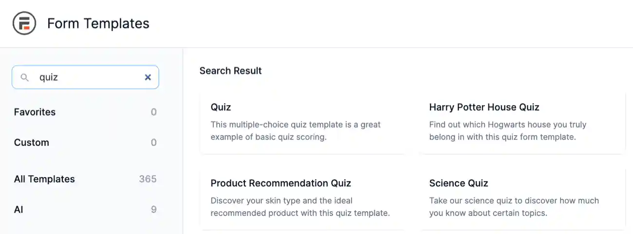 Quiz Maker Use form templates