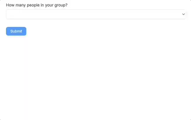 Conditional form for RSVP or event registration with options to enter the names of people attending
