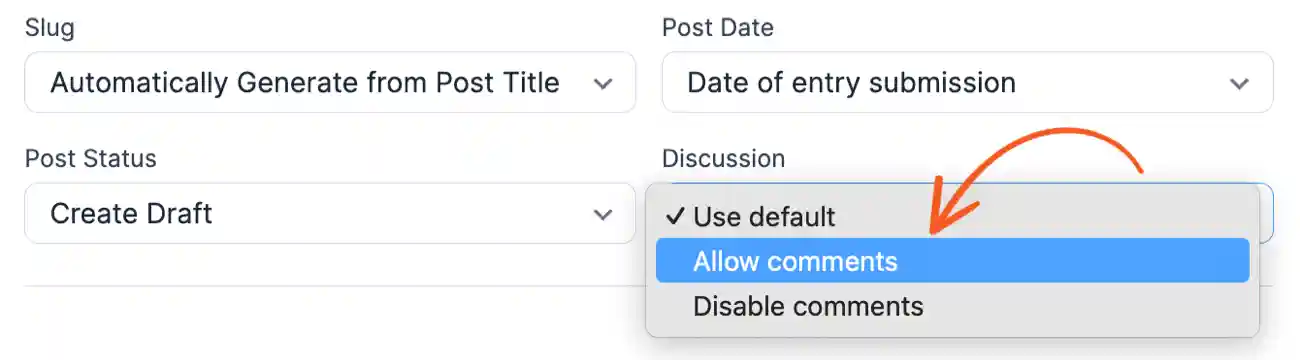 Allow or Disable comments on created posts