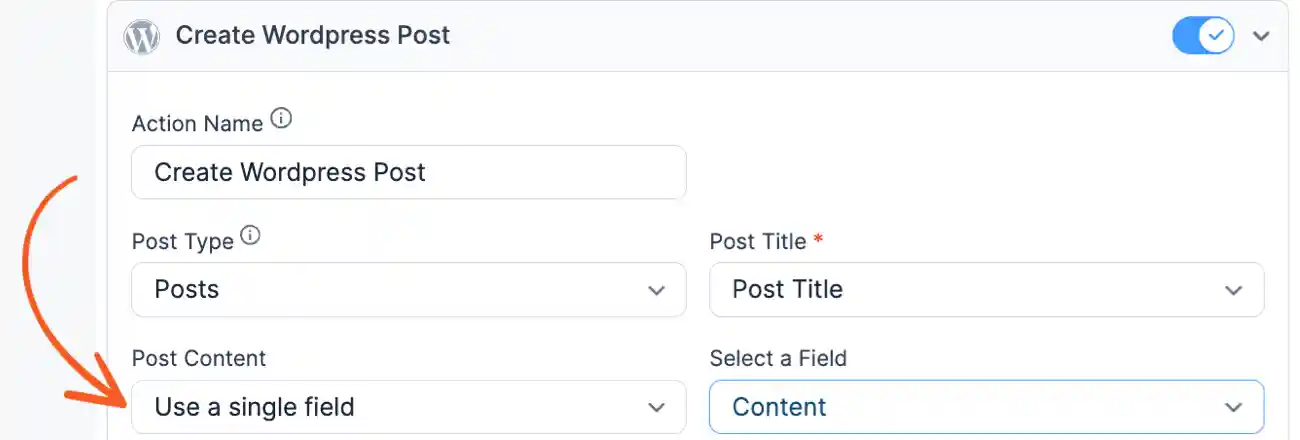 Create Post Content Single field