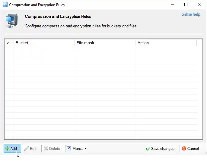Compression and Encryption rules editor