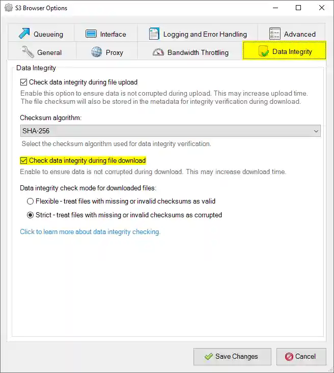 Tools, Options, Data Integrity