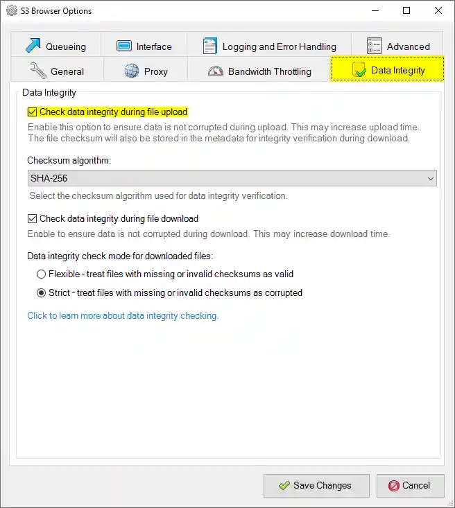 Tools, Options, Data Integrity