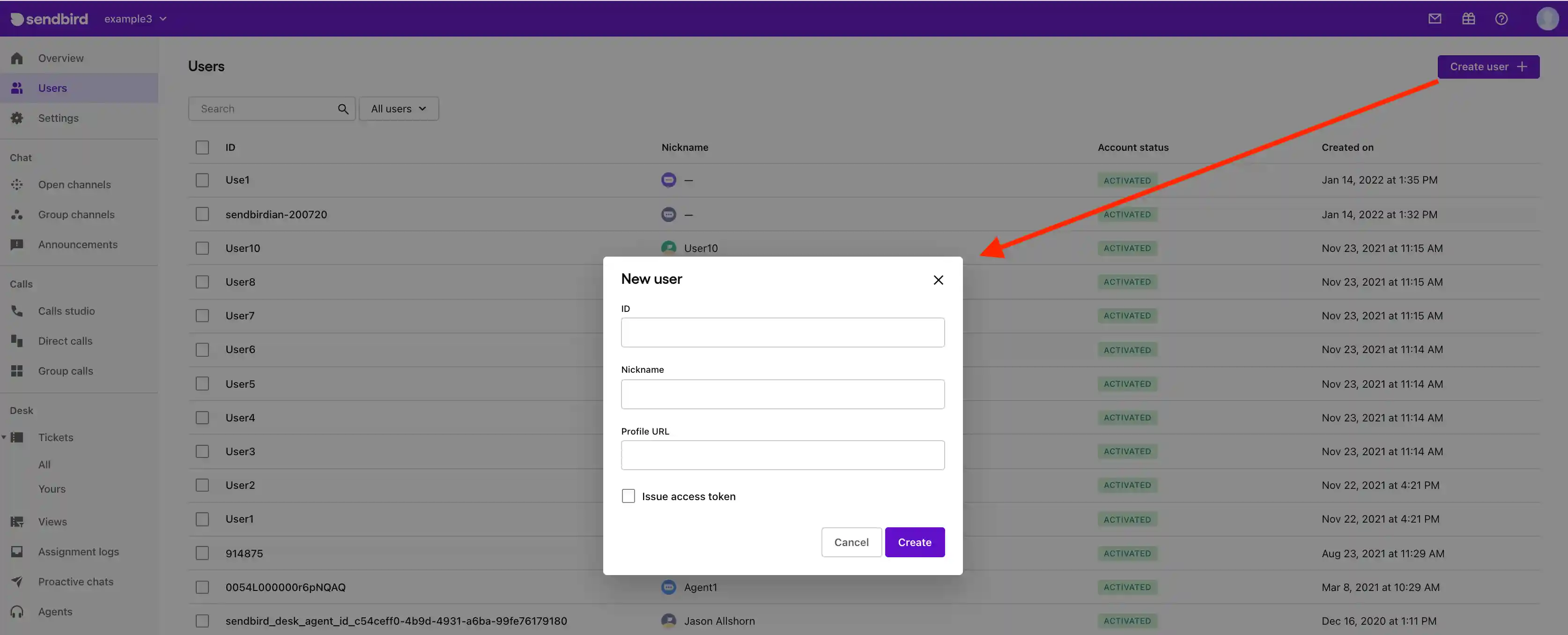 New user sendbird dashboard