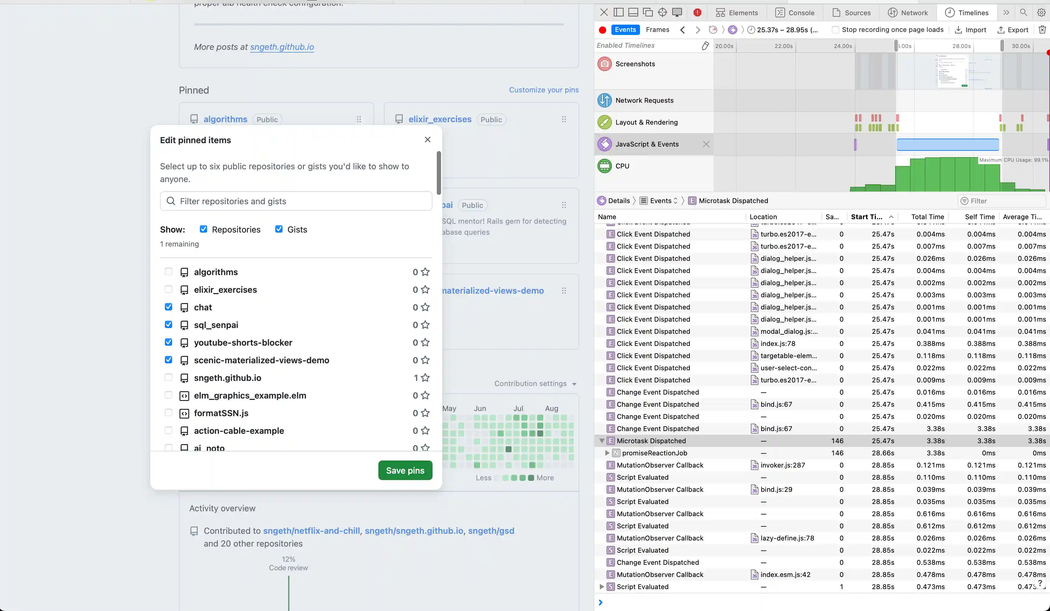 GitHub Edit Pinned Items Dialog