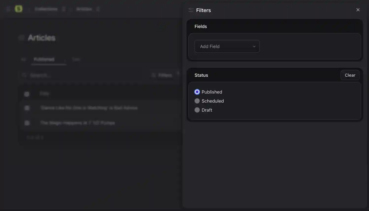 Collection Published Status Filtering