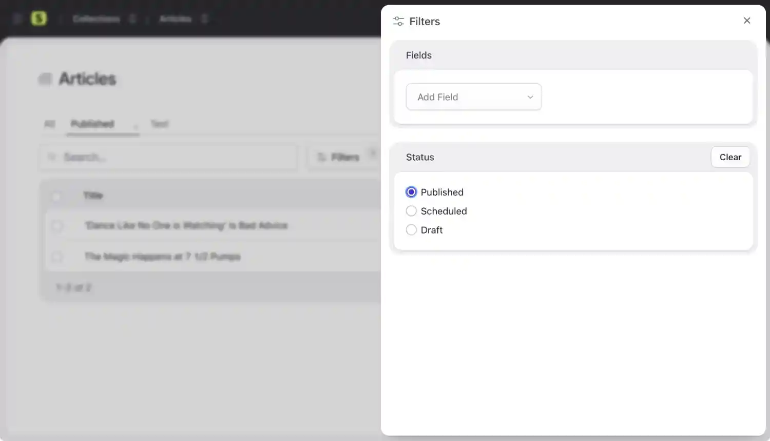 Collection Published Status Filtering