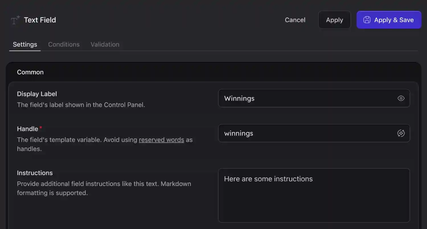 Computed field handle