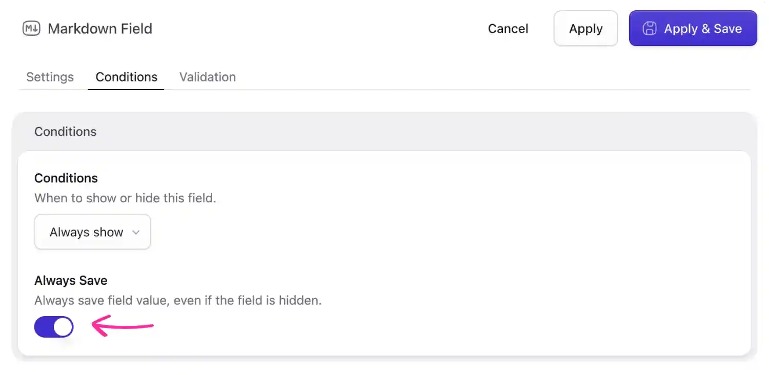 Always save field setting