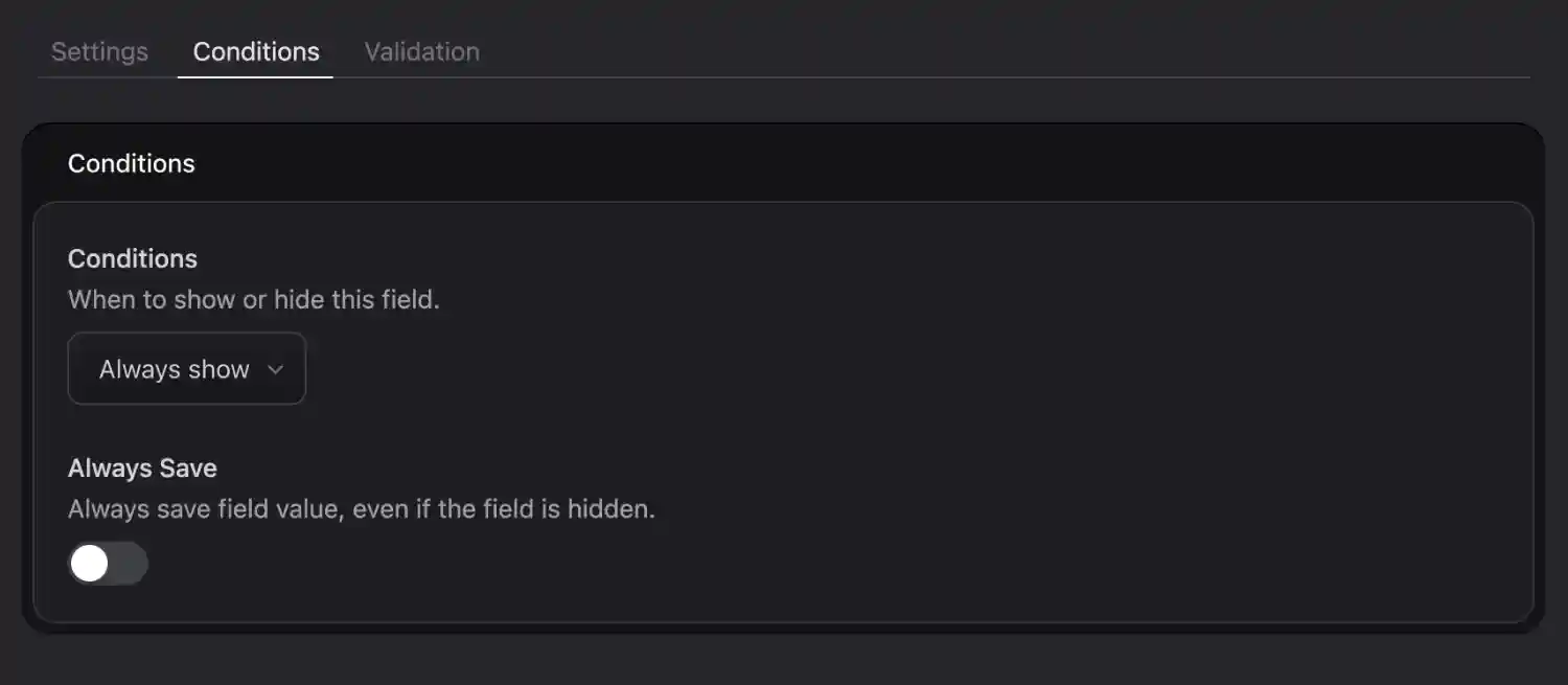 Statamic conditional field rule builder