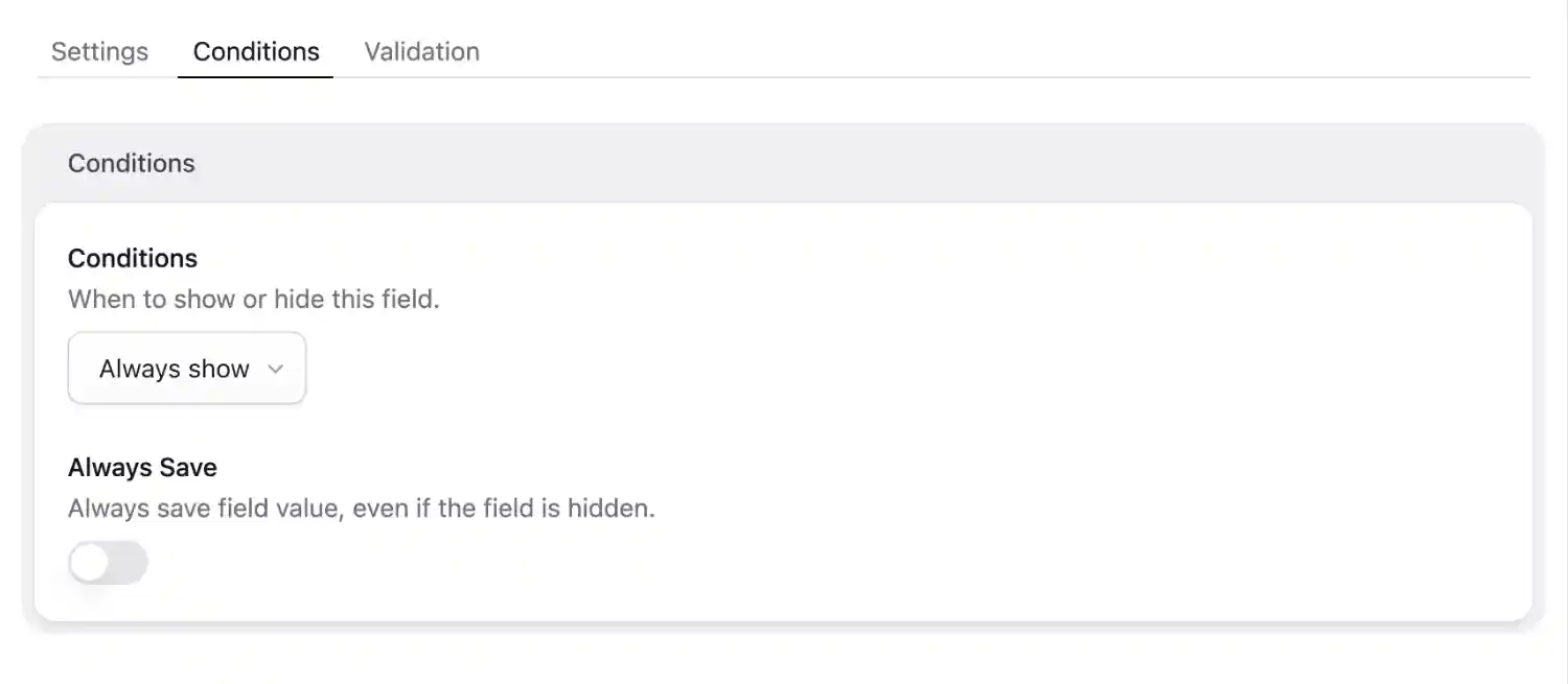 Statamic conditional field rule builder