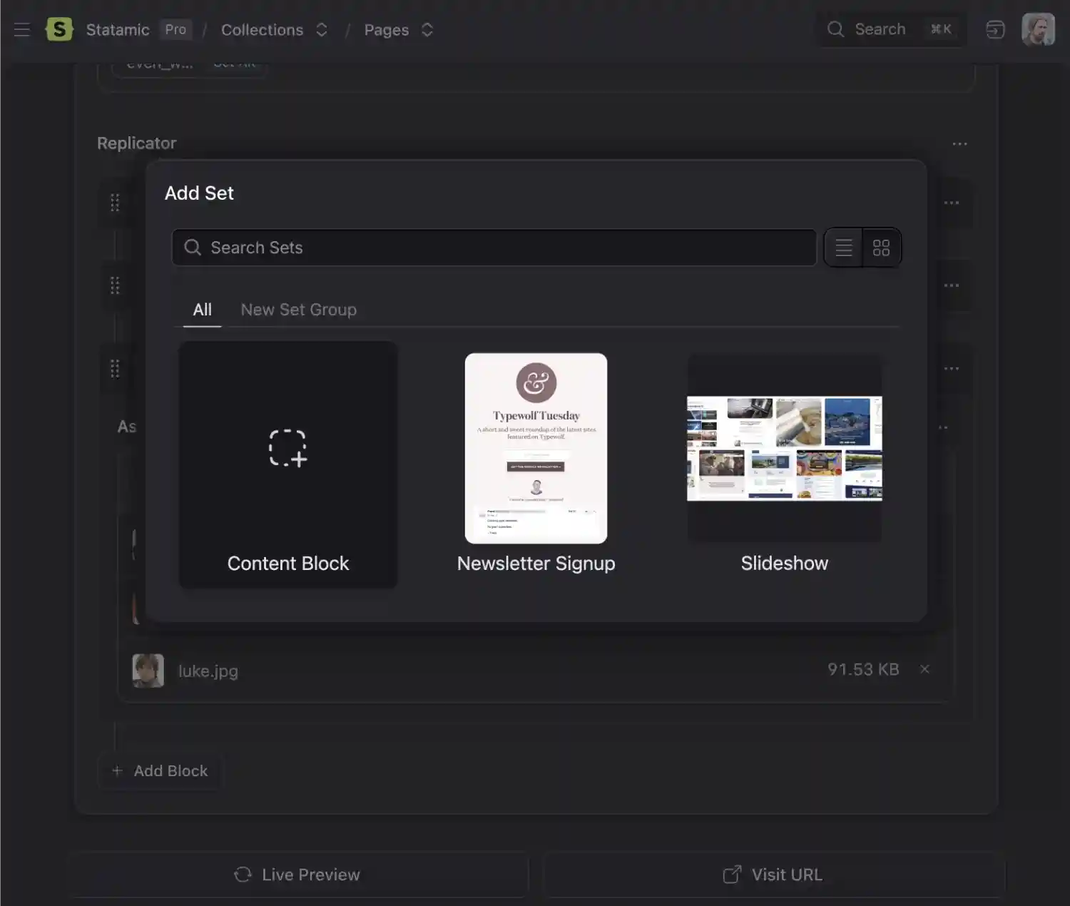 Replicator Set Previews in the CP