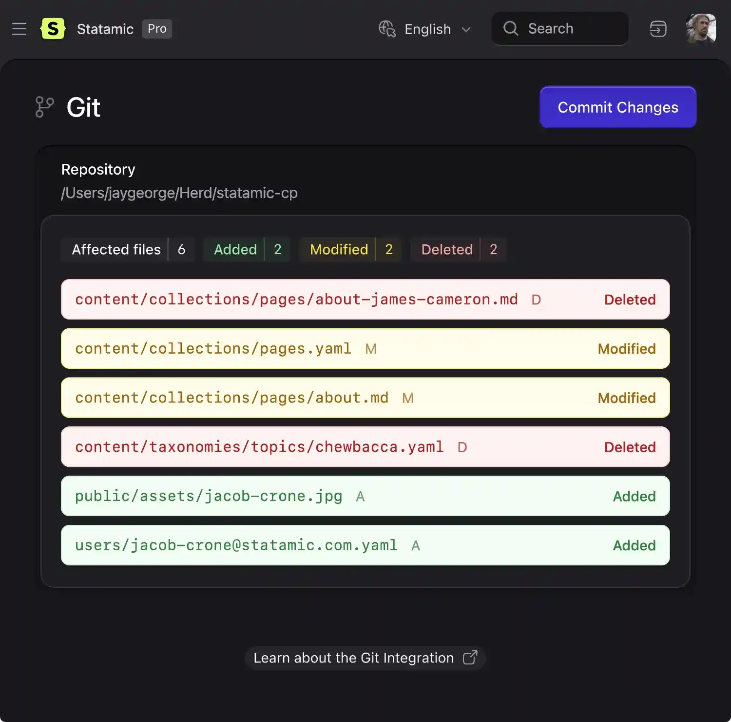Git utility allowing user to manually trigger commits from control panel