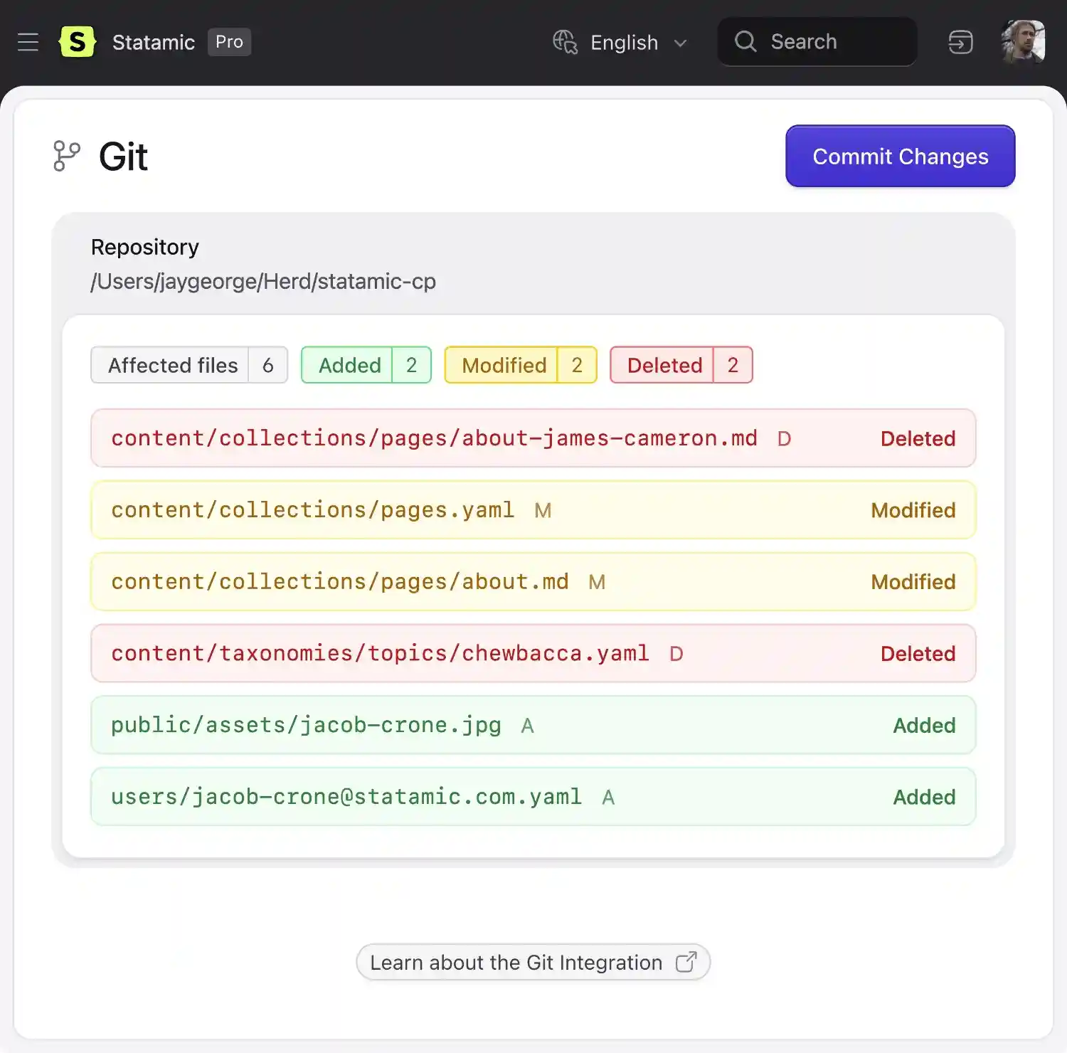 Git utility allowing user to manually trigger commits from control panel