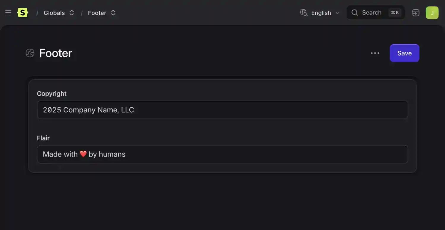 Statamic Global Set Example
