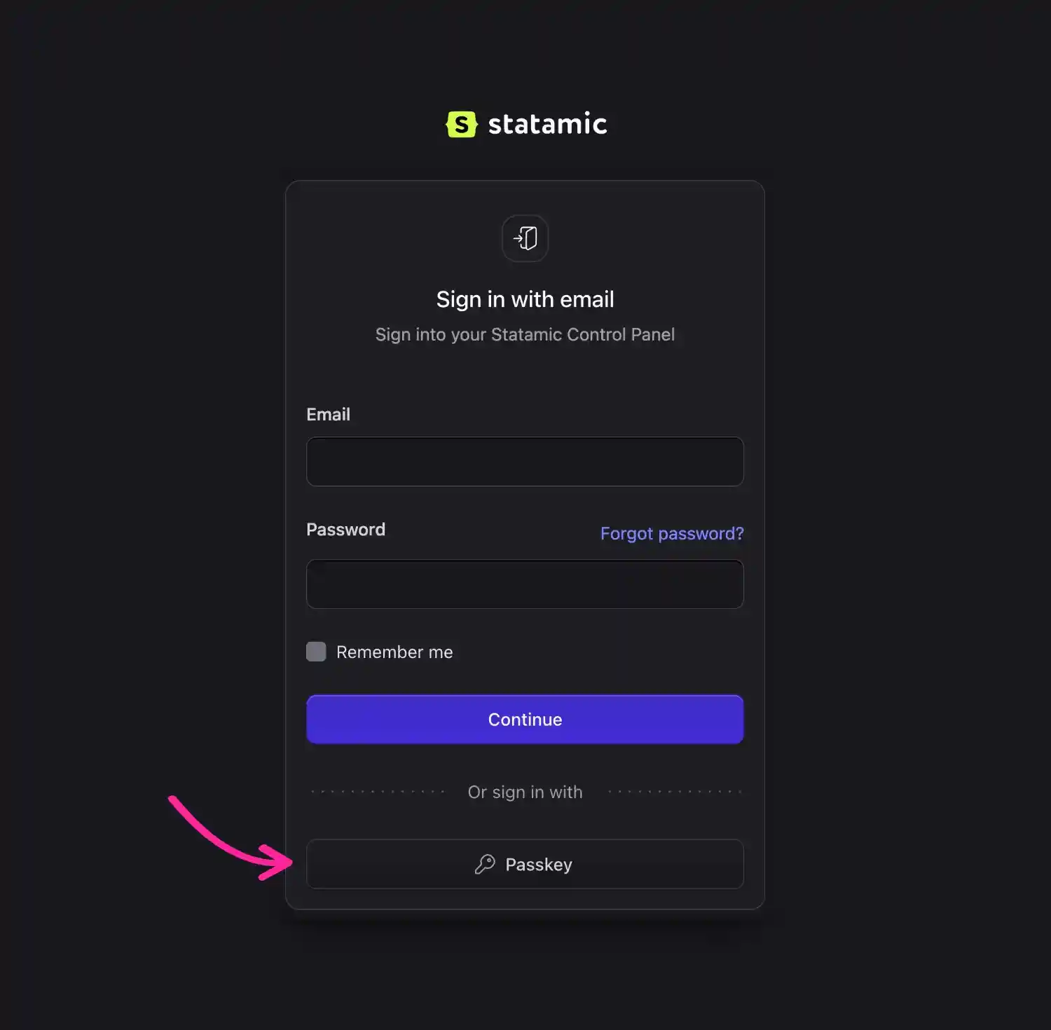 Passkey button on sign in page