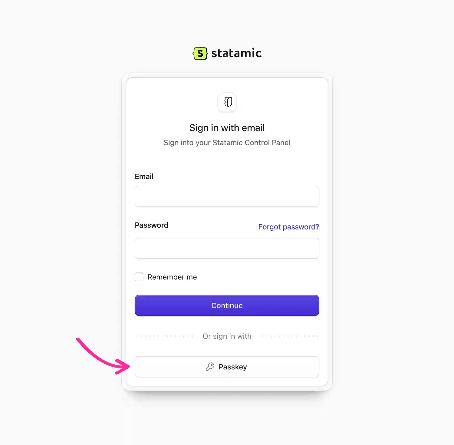 Passkey button on sign in page