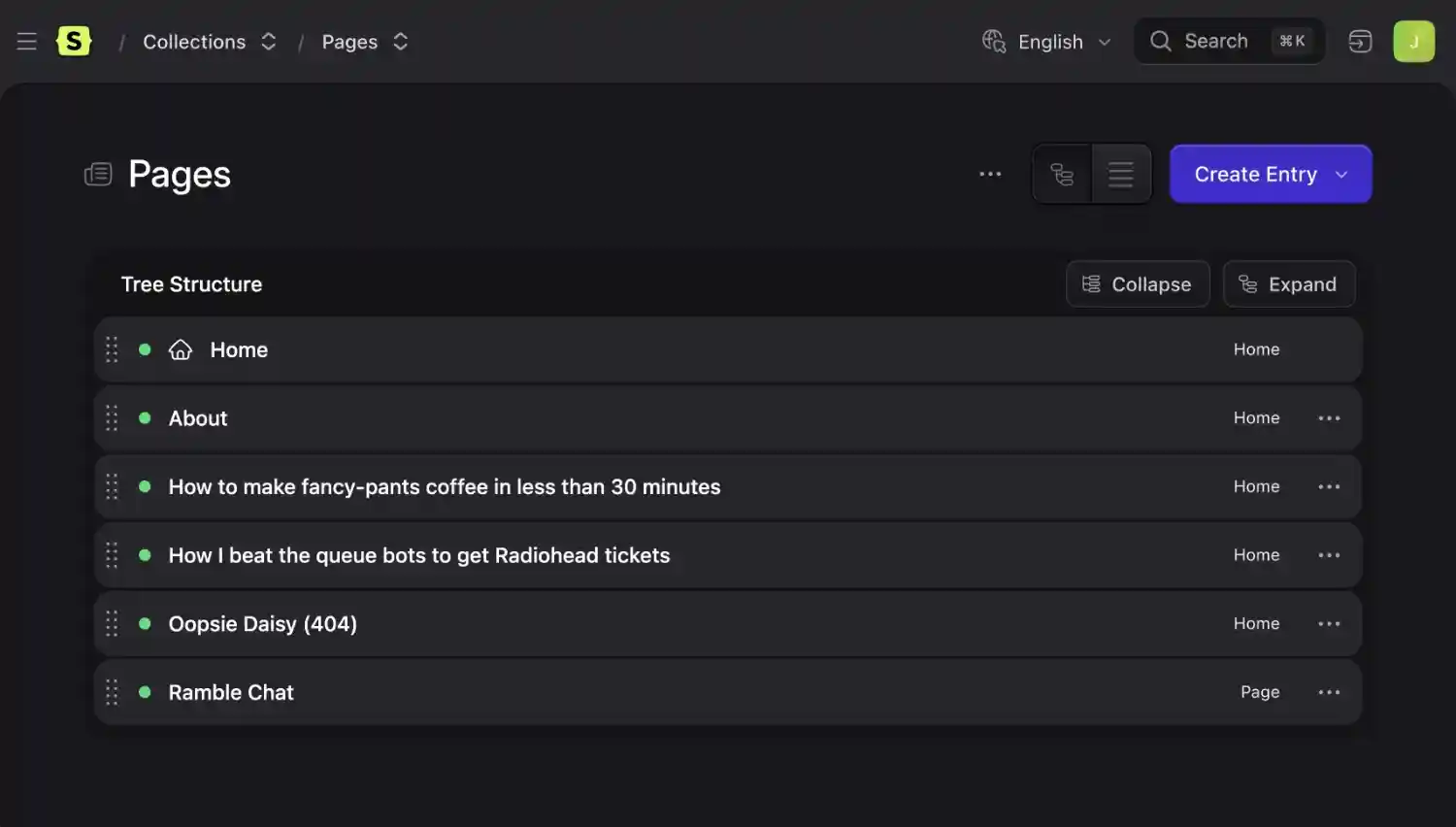 An orderable collection with max depth of 1