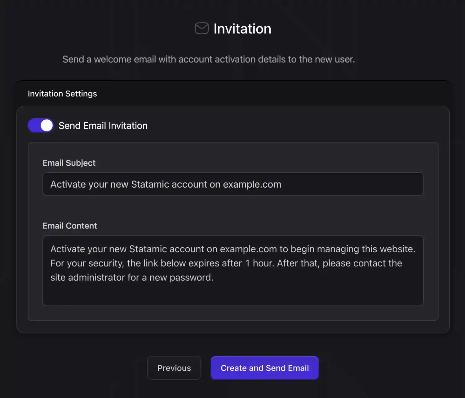 A user invitation screen