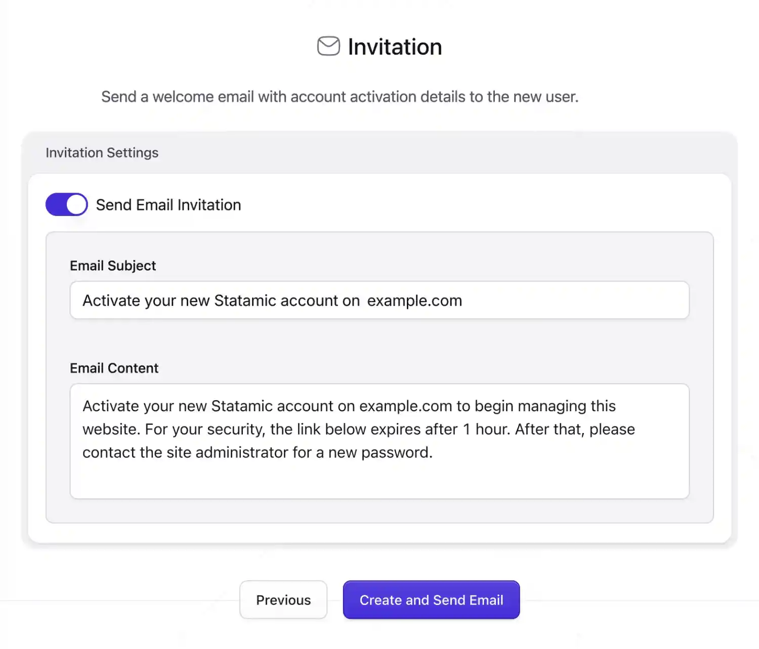 A user invitation screen