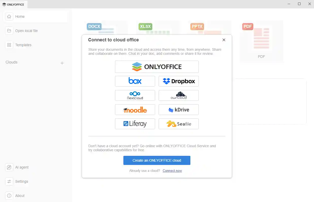 Connect to cloud tab