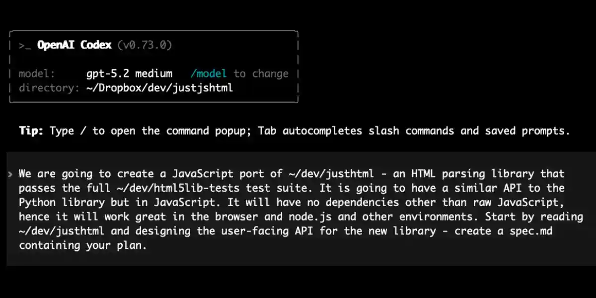 Visit I ported JustHTML from Python to JavaScript with Codex CLI and GPT-5.2 in 4.5 hours