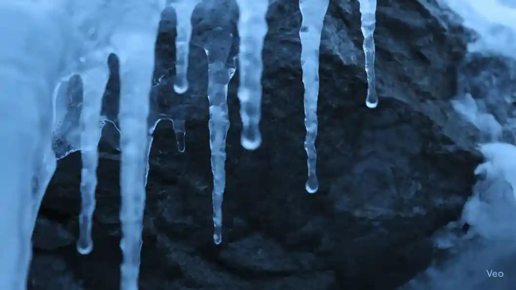 Dripping icicles with a blue background.