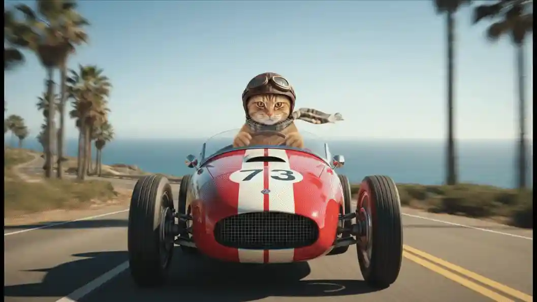 A cat drives of a cliff and takes off
