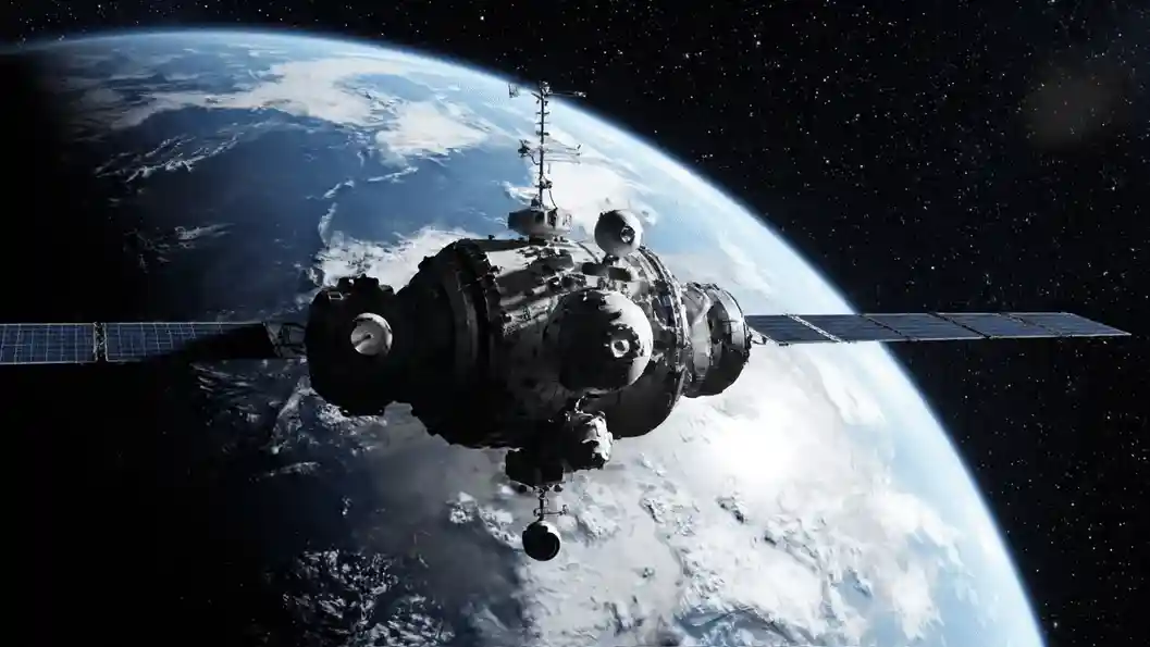 Satellite floating in the atmosphere.