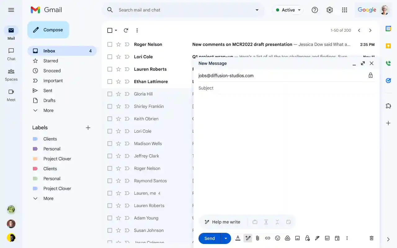 An animation showing how to use AI in Gmail to write a cover letter for a job in marketing