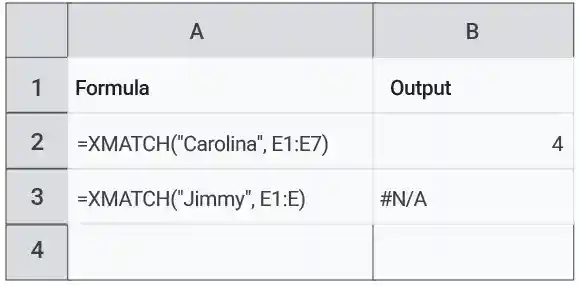 XMATCH on Sales rep column with match_mode and search_mode omitted.