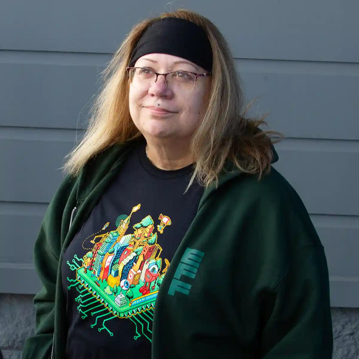 Guardian Combo: Motherboard Sweatshirt, EFF35 Cityscape T-Shirt, and Metal Member Card