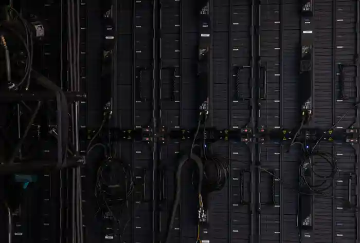 Server racks with cables in data center