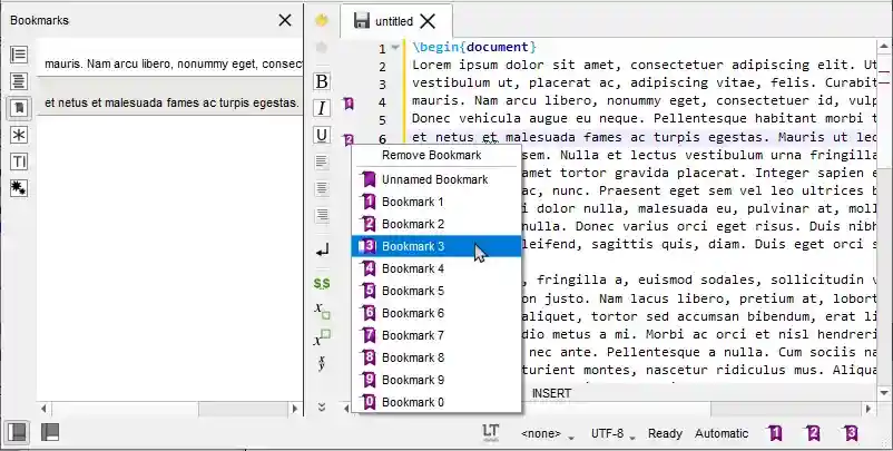 Bookmarks in TeXstudio