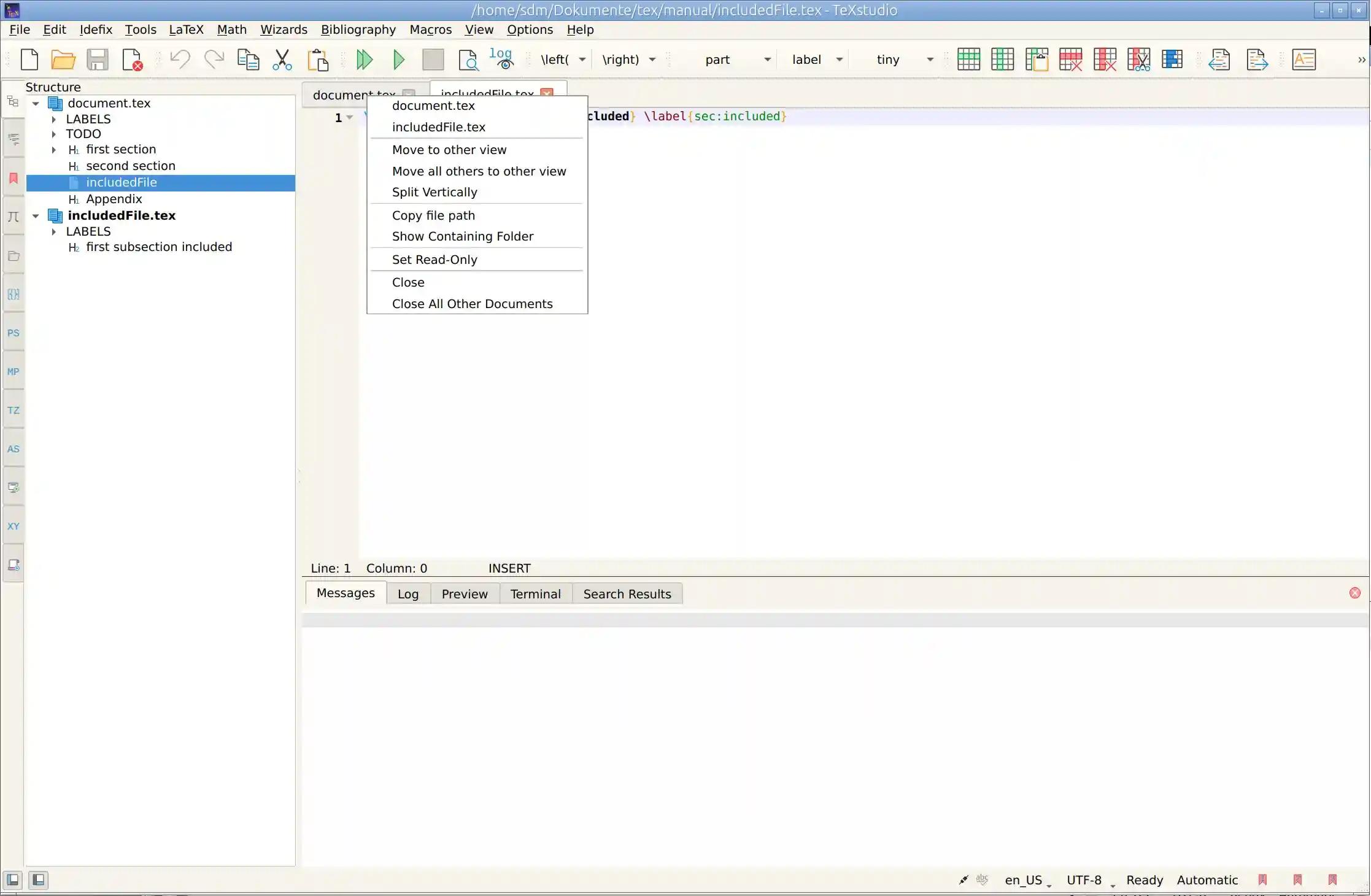 Context menu of a tab showing the actions