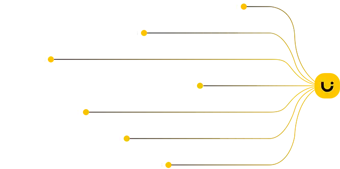 Graphics showcasing different technologies used at Uizard: Gradient Descent, Computational Design, Heuristics, Secret Sauce, Language Modeling, Computer Vision, Deep Neural Networks