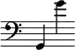 { \new Staff \with { \remove "Time_signature_engraver" } \clef bass g,4 g'4 }