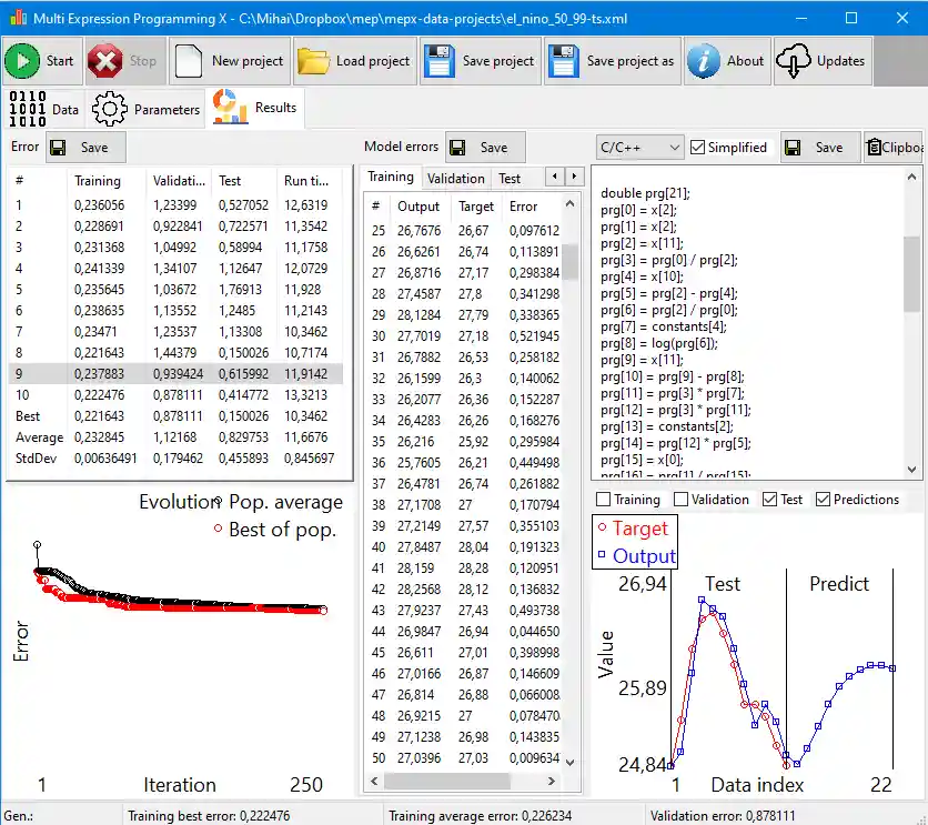Screenshot from the MEPX software