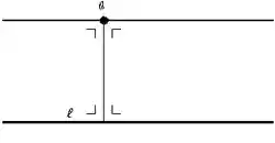 Property 3: Both l and m share a transversal line through a that intersect them at 90°.
