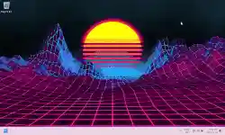 Image of a setting sun in wireframe behind a Windows 10 desktop UI