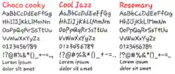 Comparison between Choco Cooky, Cool Jazz and Rosemary typefaces