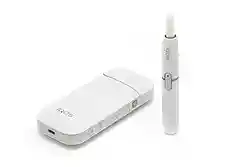 Philip Morris International's iQOS device with charger and tobacco stick.