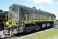 EMD MRS-1 class locomotive that has adjustable gauge, recently painted.